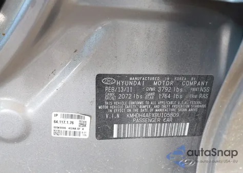 2011 Hyundai Elantra Gls (Ulsan Plant) z USA, uszkodzony, nr VIN KMHDH4AEXBU105809